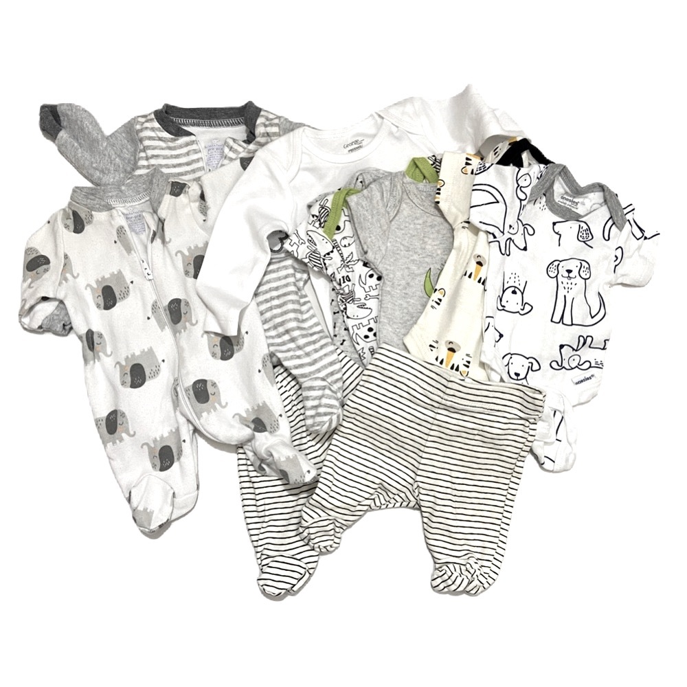 Clothes Bundle of 10 Pieces Preemie Boys Onesies, Sleepers and Pants Gray